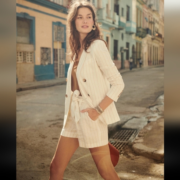 Sezane Christine Striped Ecru/Cafe Jacket - Picture 2 of 4